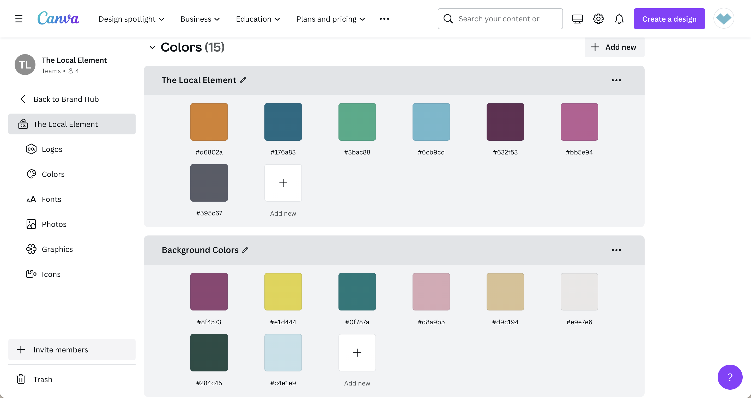 Canva Brand Hub Colors